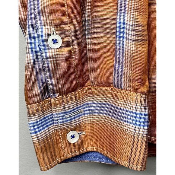 Tommy Bahama Mens Shirt Button Up Long Sleeve Casual Orange Blue Plaid X-Large - Picture 6 of 13